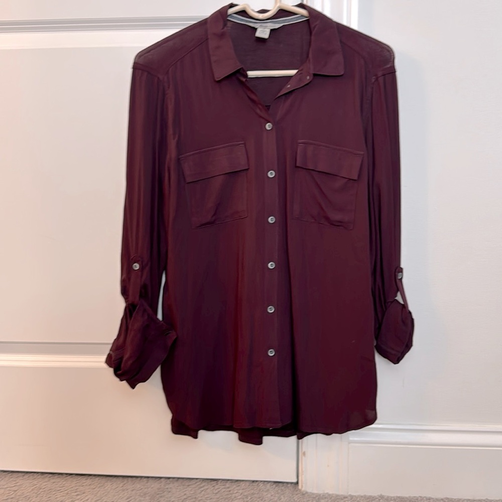 G.H. Bass Burgundy Flowy Button Down Shirt
